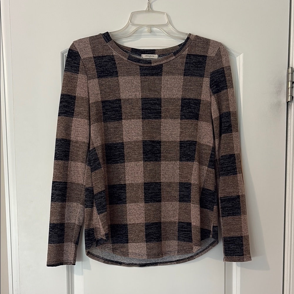 12 Pm By Mon Ami Boxy Long Sleeve Blouse Brown Black